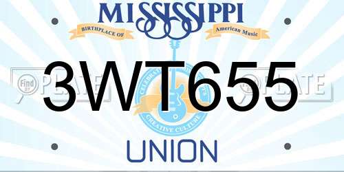3WT655 Mississippi License Plate