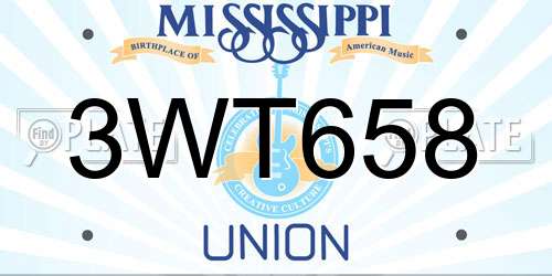 3WT658 Mississippi License Plate