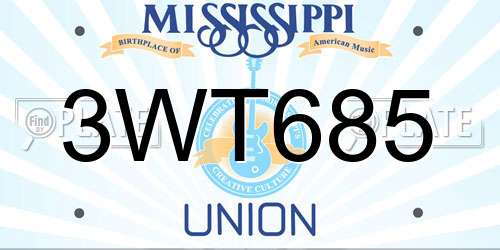3WT685 Mississippi License Plate