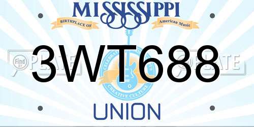 3WT688 Mississippi License Plate
