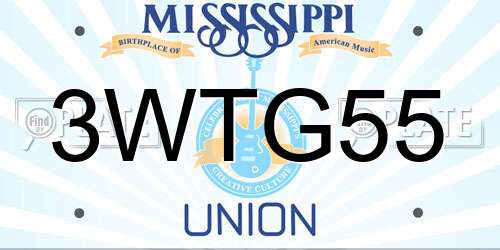 3WTG55 Mississippi License Plate