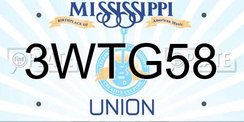3WTG58 Mississippi License Plate