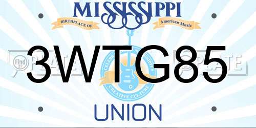 3WTG85 Mississippi License Plate