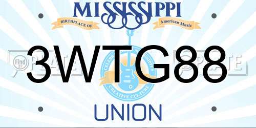 3WTG88 Mississippi License Plate