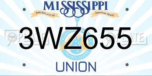 3WZ655 Mississippi License Plate