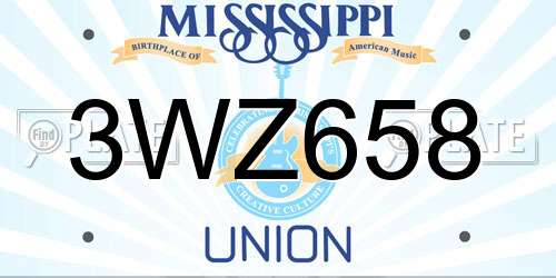 3WZ658 Mississippi License Plate