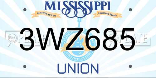 3WZ685 Mississippi License Plate