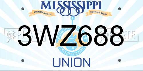 3WZ688 Mississippi License Plate