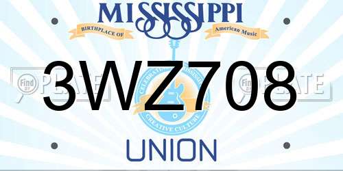 3WZ708 Mississippi License Plate