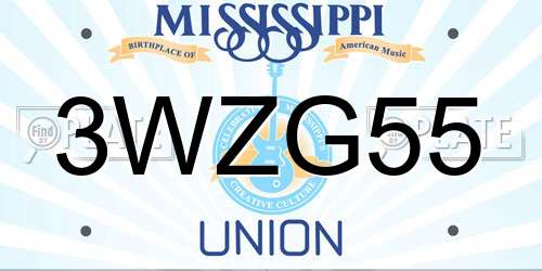 3WZG55 Mississippi License Plate