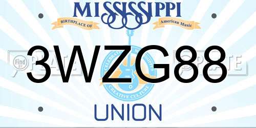 3WZG88 Mississippi License Plate