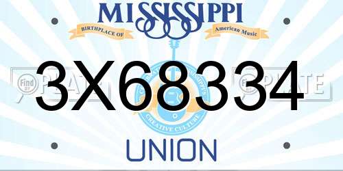 3X68334 Mississippi License Plate