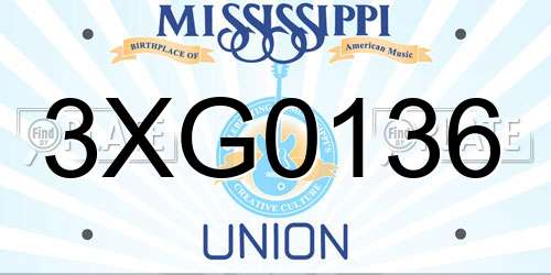 3XG0136 Mississippi License Plate