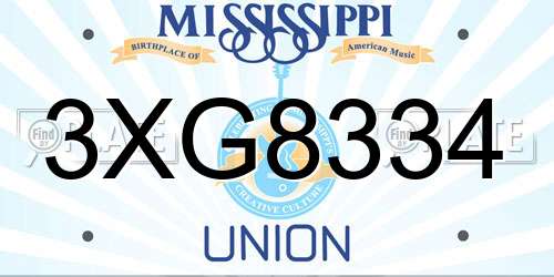 3XG8334 Mississippi License Plate