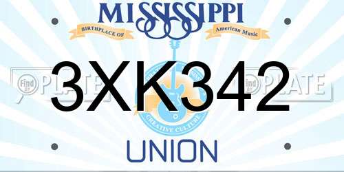 3XK342 Mississippi License Plate