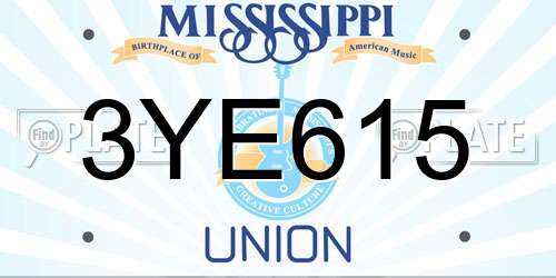3YE615 Mississippi License Plate