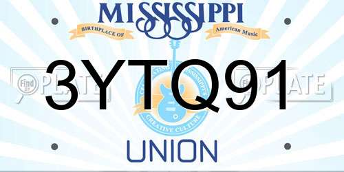 3YTQ91 Mississippi License Plate