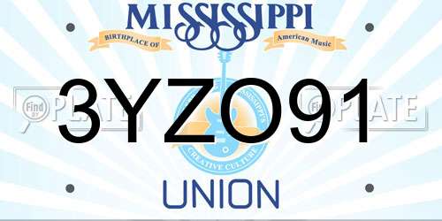 3YZO91 Mississippi License Plate