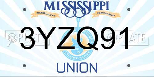 3YZQ91 Mississippi License Plate