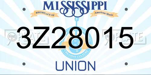 3Z28015 Mississippi License Plate