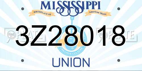 3Z28018 Mississippi License Plate