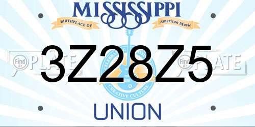 3Z28Z5 Mississippi License Plate