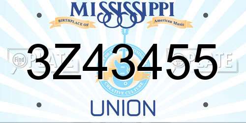 3Z43455 Mississippi License Plate