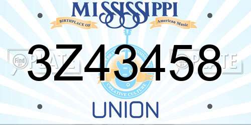 3Z43458 Mississippi License Plate