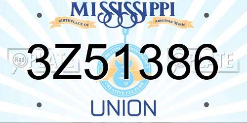 3Z51386 Mississippi License Plate