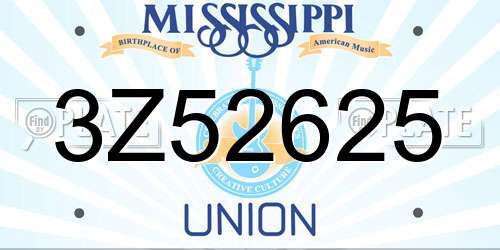 3Z52625 Mississippi License Plate