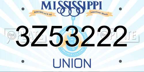 3Z53222 Mississippi License Plate