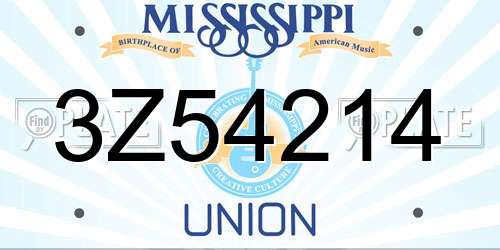 3Z54214 Mississippi License Plate