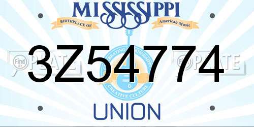 3Z54774 Mississippi License Plate