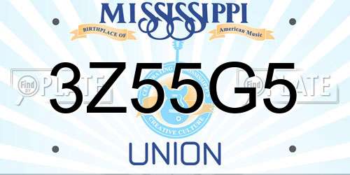 3Z55G5 Mississippi License Plate