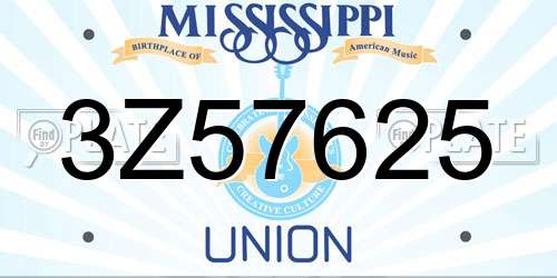3Z57625 Mississippi License Plate