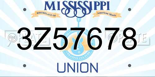 3Z57678 Mississippi License Plate