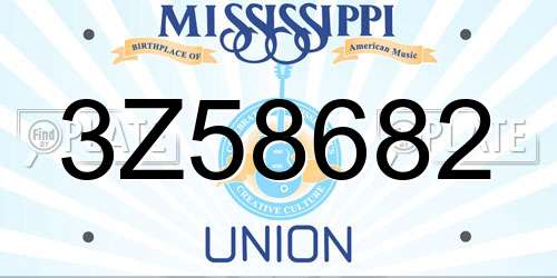3Z58682 Mississippi License Plate
