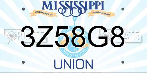 3Z58G8 Mississippi License Plate