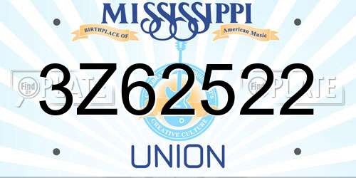 3Z62522 Mississippi License Plate