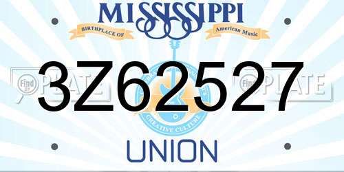 3Z62527 Mississippi License Plate