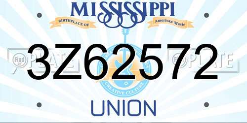 3Z62572 Mississippi License Plate
