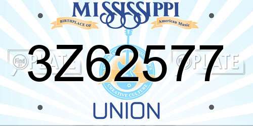 3Z62577 Mississippi License Plate