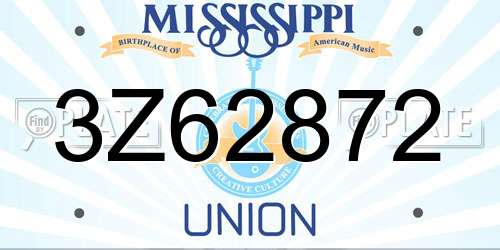 3Z62872 Mississippi License Plate