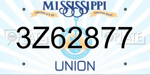 3Z62877 Mississippi License Plate