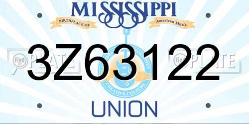 3Z63122 Mississippi License Plate