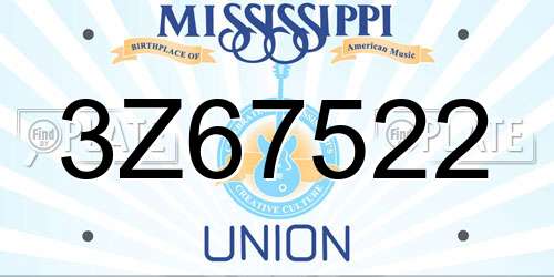 3Z67522 Mississippi License Plate