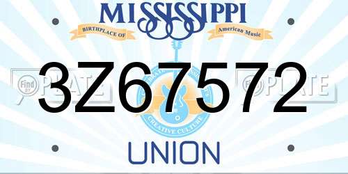 3Z67572 Mississippi License Plate