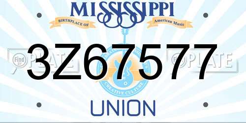 3Z67577 Mississippi License Plate