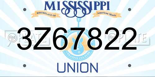 3Z67822 Mississippi License Plate