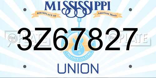 3Z67827 Mississippi License Plate
